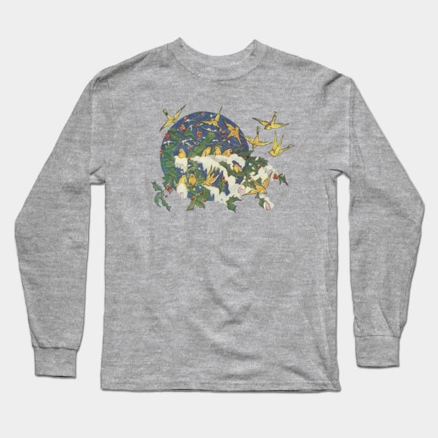 Snowbirds, Holly, and Snow - Christmas Long Sleeve T-Shirt by ButterflyInTheAttic